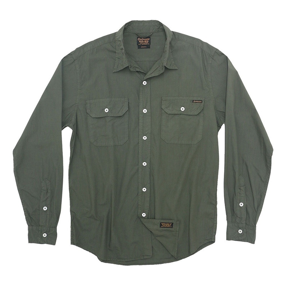 Civilianaire Men’s Long Sleeve 2 Pocket Shirt Poplin Olive Khaki Size XL